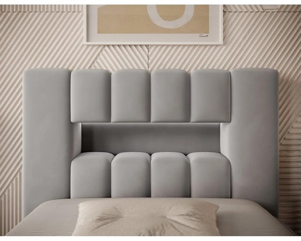 Szürke kárpitozott ágyneműtartós egyszemélyes ágy ágyráccsal 90x200 cm Lamica – ELTAP