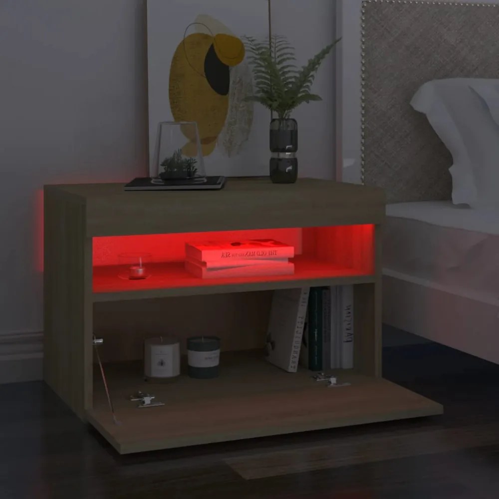 sonoma tölgy színű TV-szekrény LED-lámpákkal 60 x 35 x 40 cm