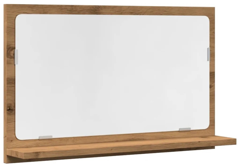 kézműves tölgy szerelt fa tükrös fürdőszobaszekrény 60x11x37 cm