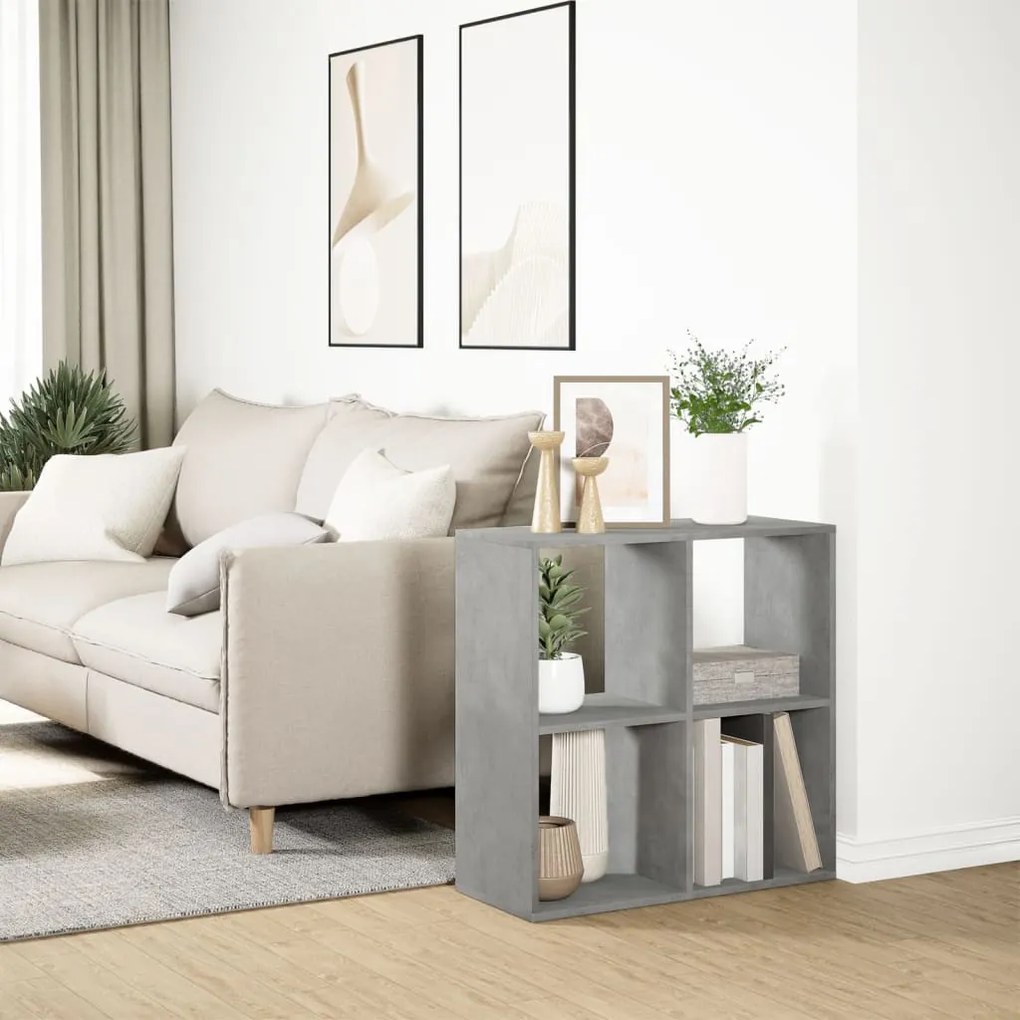 betonszürke szerelt fa elválasztó könyvespolc 69,5x29x69,5 cm