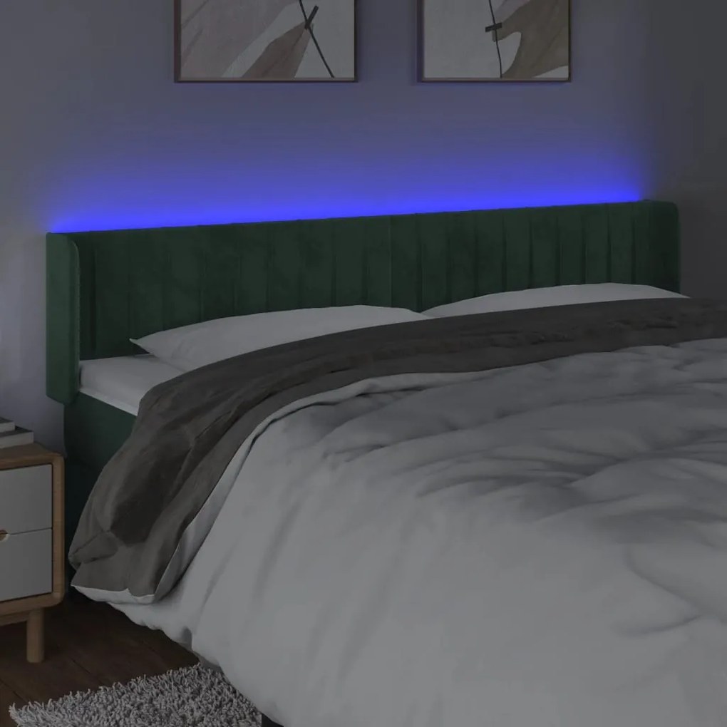 sötétzöld bársony LED-es fejtámla 163 x 16 x 78/88 cm