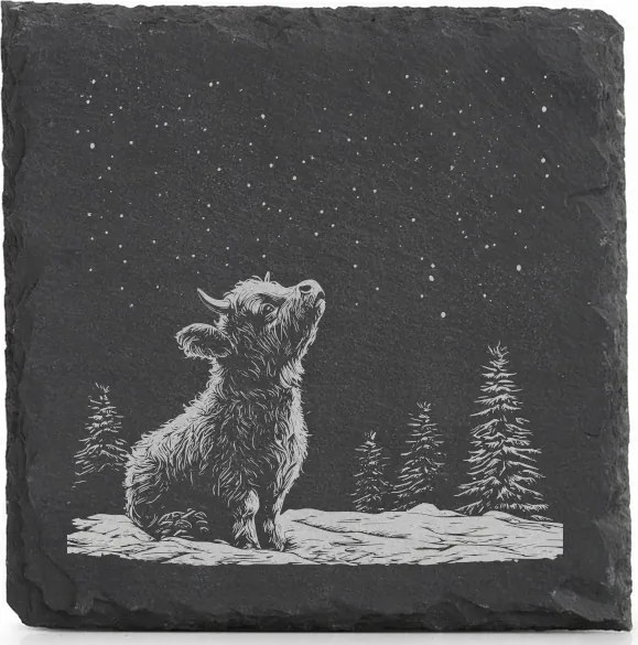 Kő alátét bögre alá x4 Díszes borjú tehén Karácsonyi hó