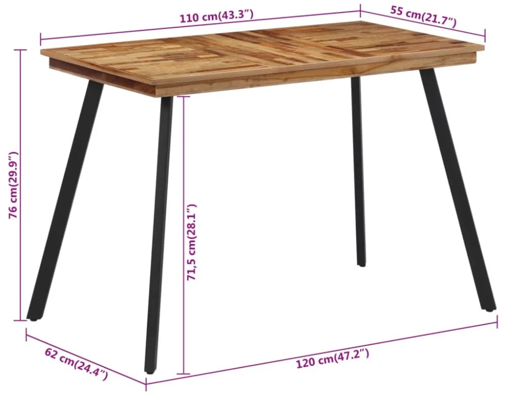 tömör tíkfa étkezőasztal 120 x 62 x 76 cm
