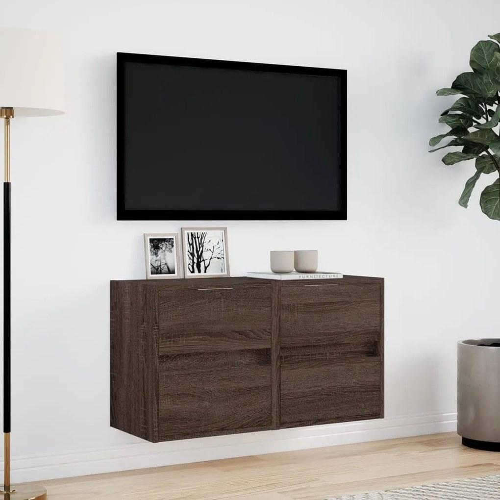 2 db barna tölgyszínű fali TV-szekrény LED-del 41 x 31 x 45 cm
