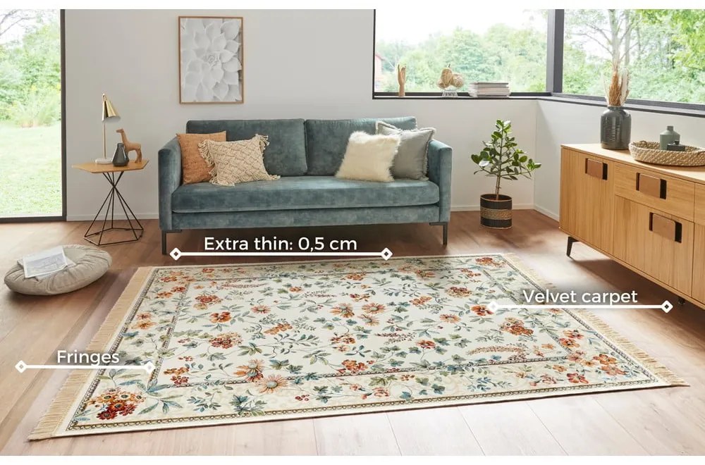 Krémszínű viszkóz szőnyeg 135x195 cm Oriental Flowers – Nouristan