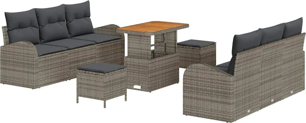 vidaXL Kerti Kanapé Szett párnával tárolóval párnával 9 pcs Szürke