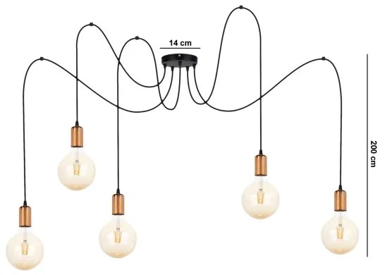 Csillár zsinóron MIROS 5xE27/60W/230V pók fekete/réz