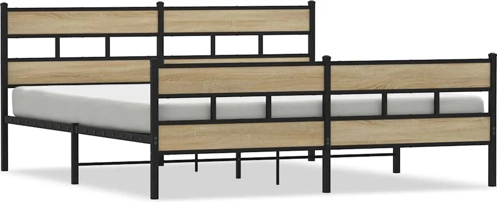 vidaXL sonoma tölgy színű fém ágykeret matrac nélkül 180 x 200 cm