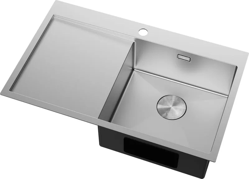 Mexen Exar rozsdamentes acél mosogató 1 medencével, csepegtetővel, jobb oldali, 780 x 480 mm, inox - 6434781010P-01