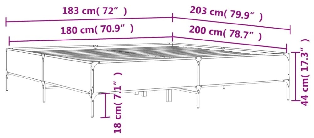 fekete szerelt fa és fém ágykeret 180 x 200 cm