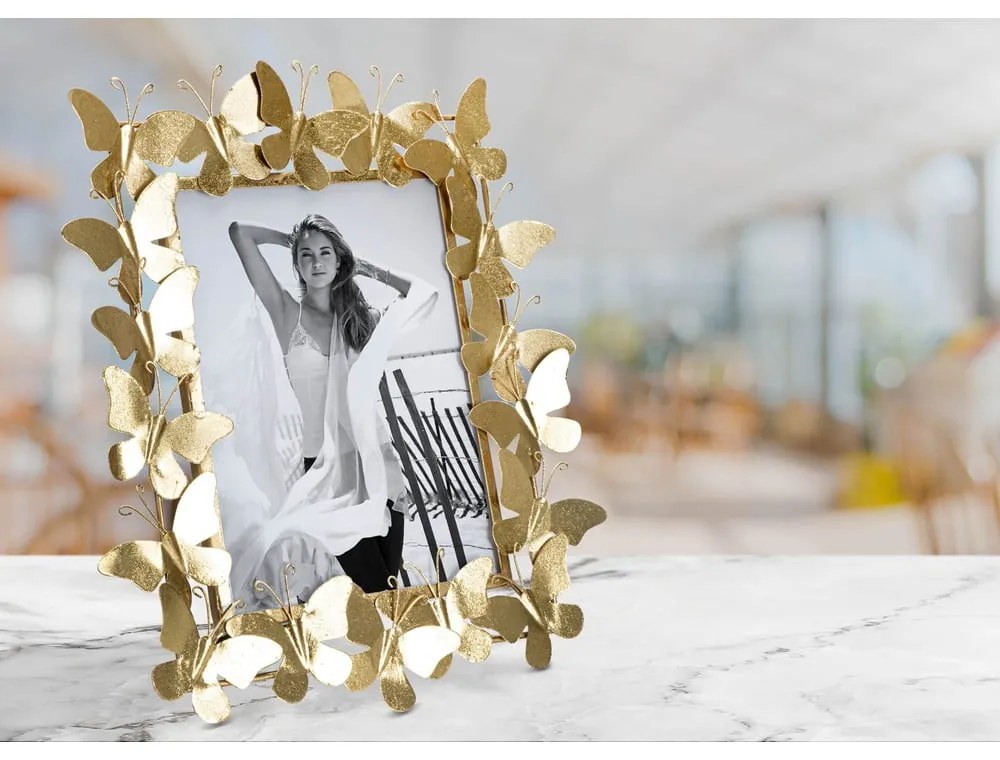 Aranyszínű fém álló képkeret 35x38 cm Butterfly – Mauro Ferretti