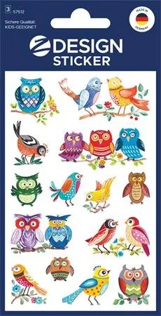 Matrica, papír, 3 ív, 76x120 mm, AVERY ZWECKFORM, Z-Design No.57512, bagoly (AY57512)