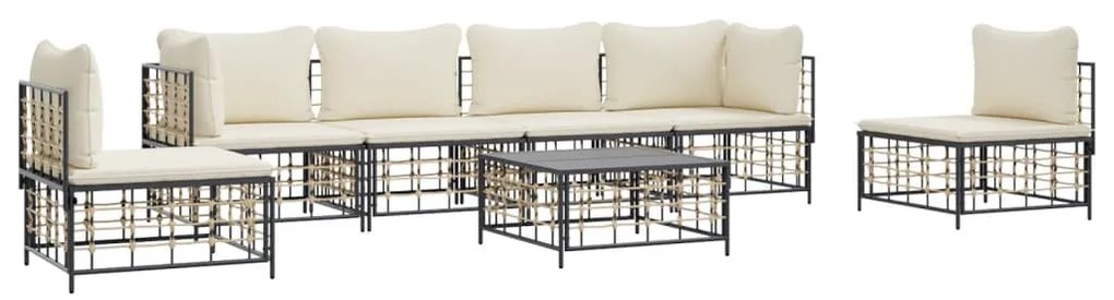 7 részes antracitszürke polyrattan kerti ülőgarnitúra párnákkal