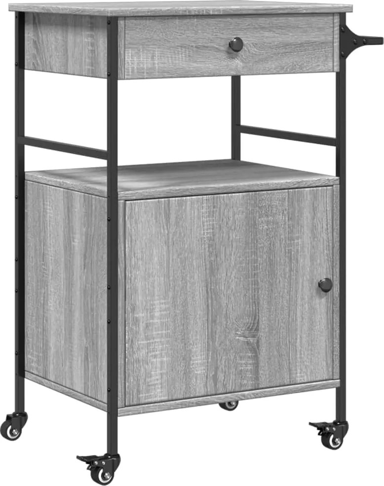 vidaXL szürke sonoma színű szerelt fa zsúrkocsi 56 x 43 x 89,5 cm