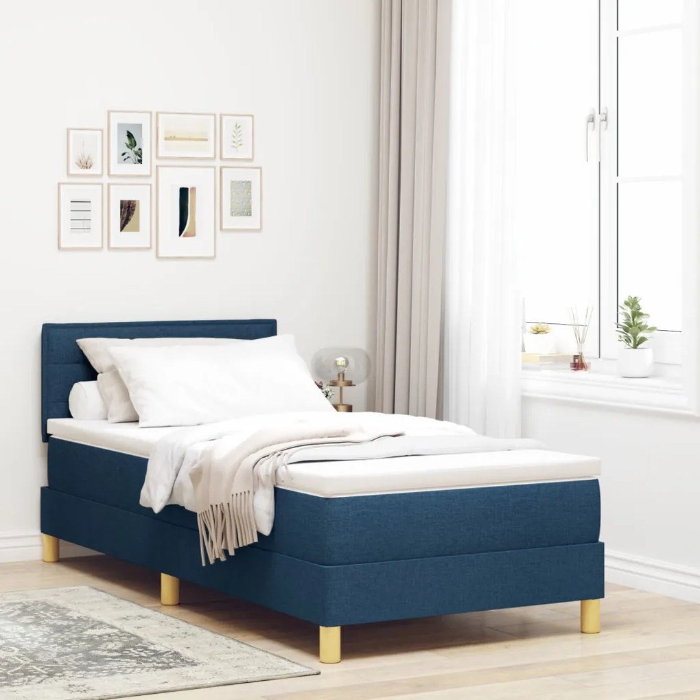 Kék Box Spring Ágy Matraccal 90x190 cm Szövet