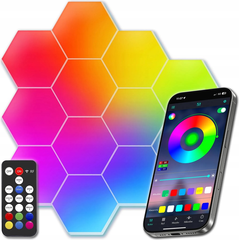 Gamer világítás Hexagon Ambience Dekoráció Led Rgb Apka Pilot 12 db