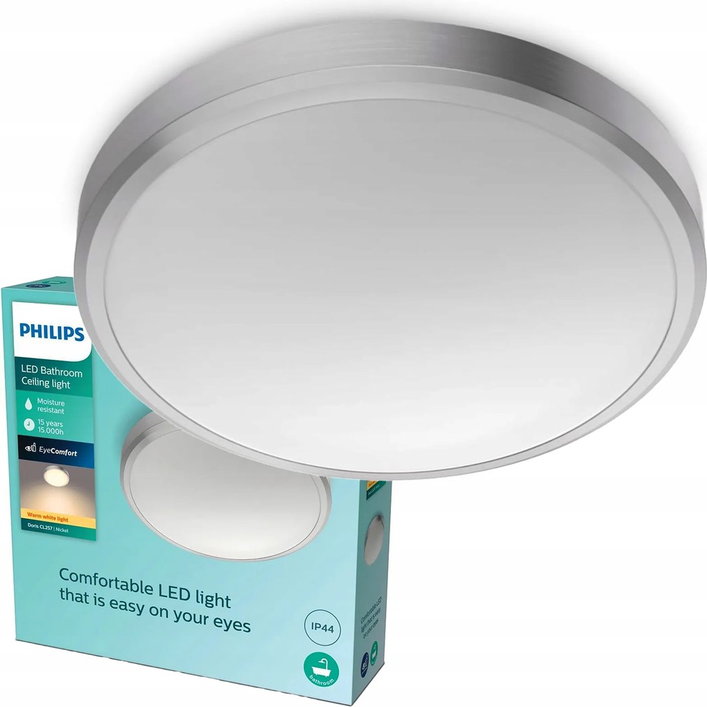 Mennyezeti lámpa Led fürdőszobai lámpa 17W 1500lm 2700K IP44 nikkel Philips