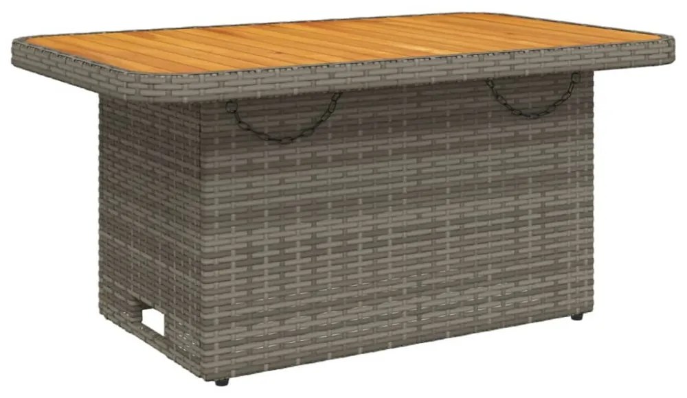 szürke polyrattan és akácfa kerti asztal 90 x 55 x 71 cm