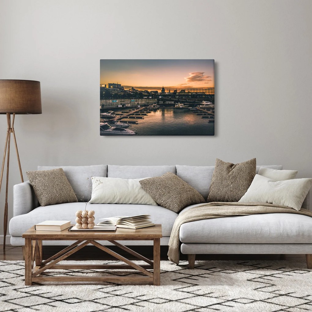 Kép - kikötő város (90x60 cm)