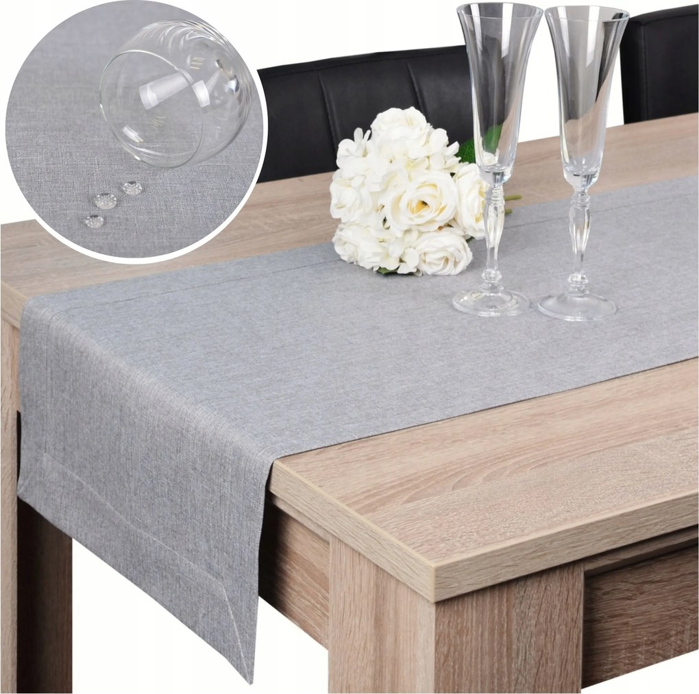 Asztalterítő Panama 40x200 Foltálló Sima Dekoratív Szürke