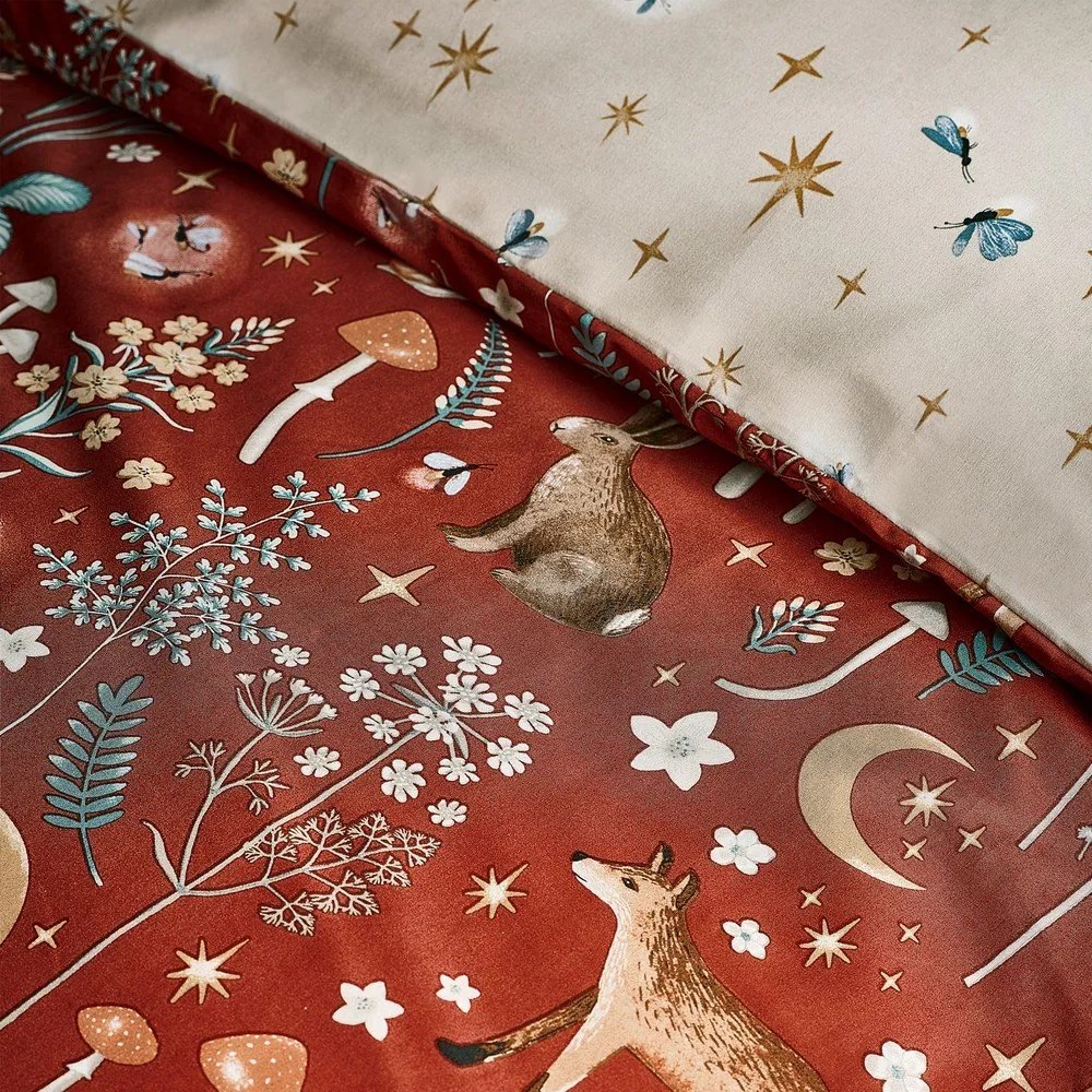 Téglavörös egyszemélyes ágyneműhuzat 135x200 cm Enchanted Twilight Animals – Catherine Lansfield