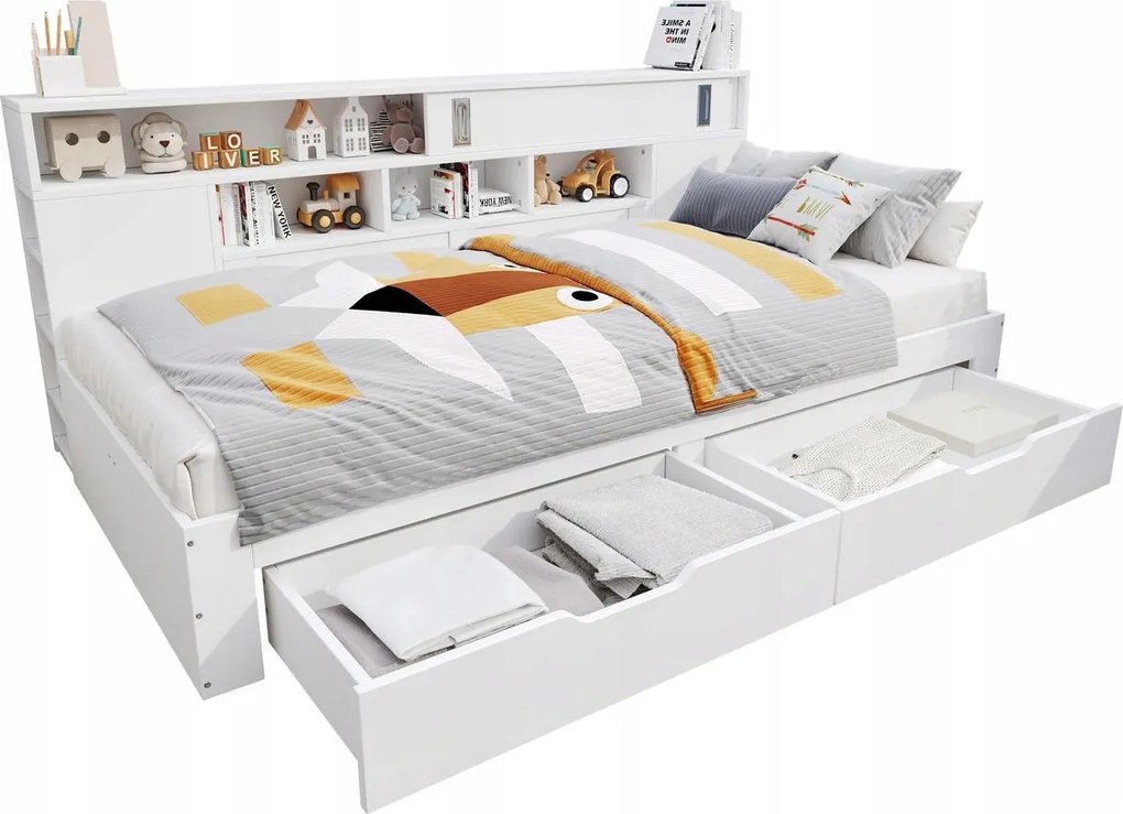 Gyerekágy Kanapé alvás funkcióval fiókokkal polcokkal tárolórekesz 900x190