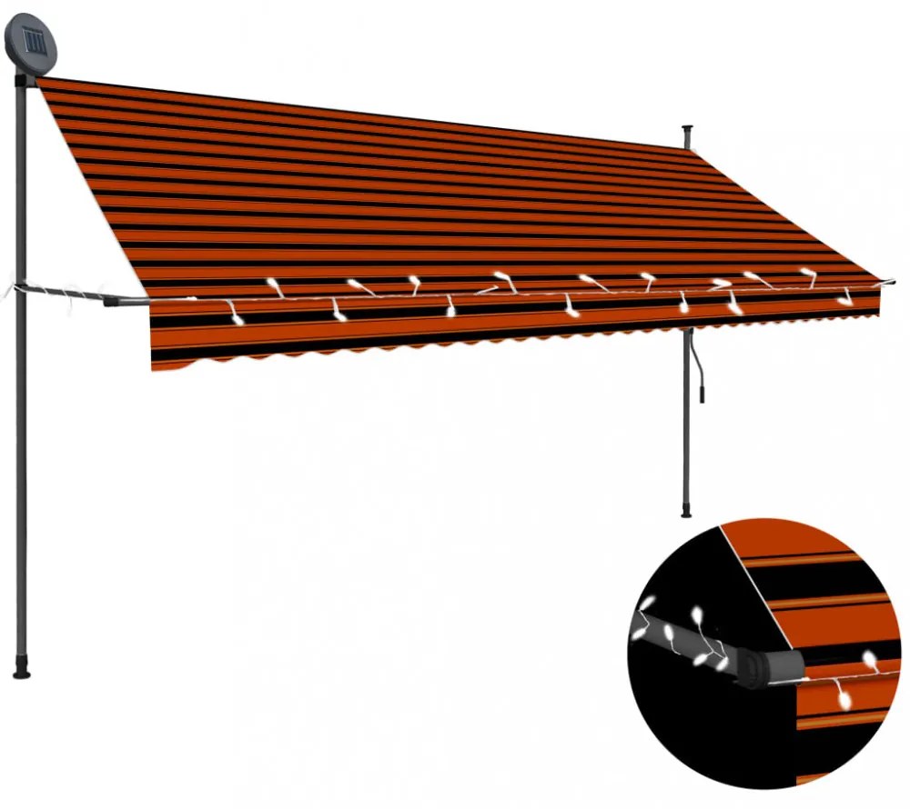 narancssárga-barna kézzel feltekerhető LED-es napellenző 350 cm