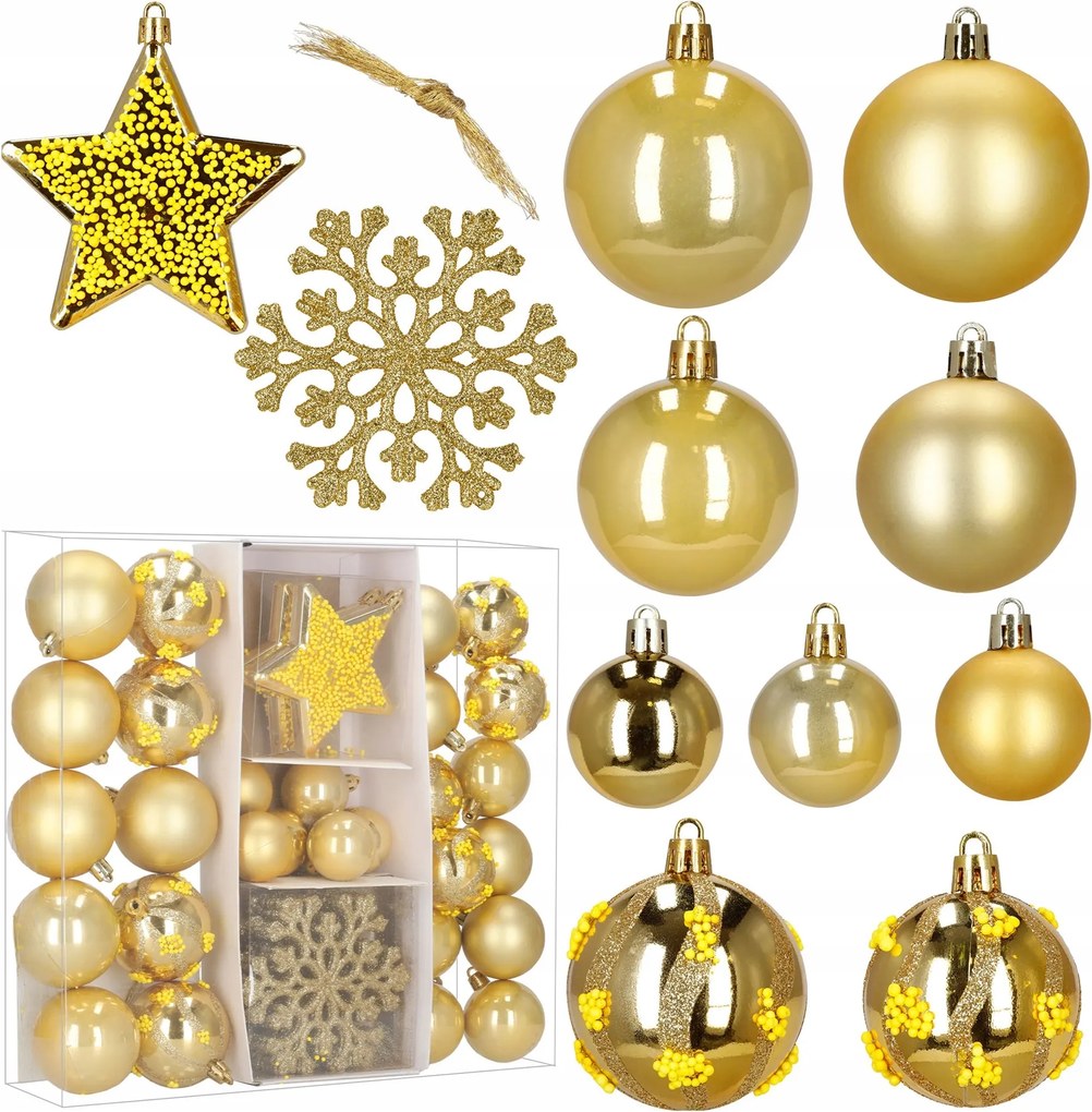 Karácsonyfadísz Arany MIX 7cm 40db-os Karácsonyfa Szett Törhetetlen Díszek