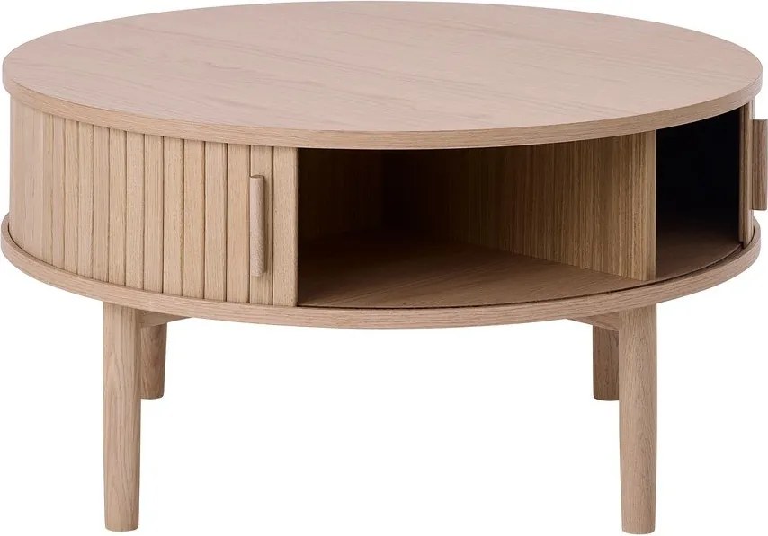 Világos natúr színű kerek dohányzóasztal tölgyfa dekorral ø 85 cm Meta – Unique Furniture