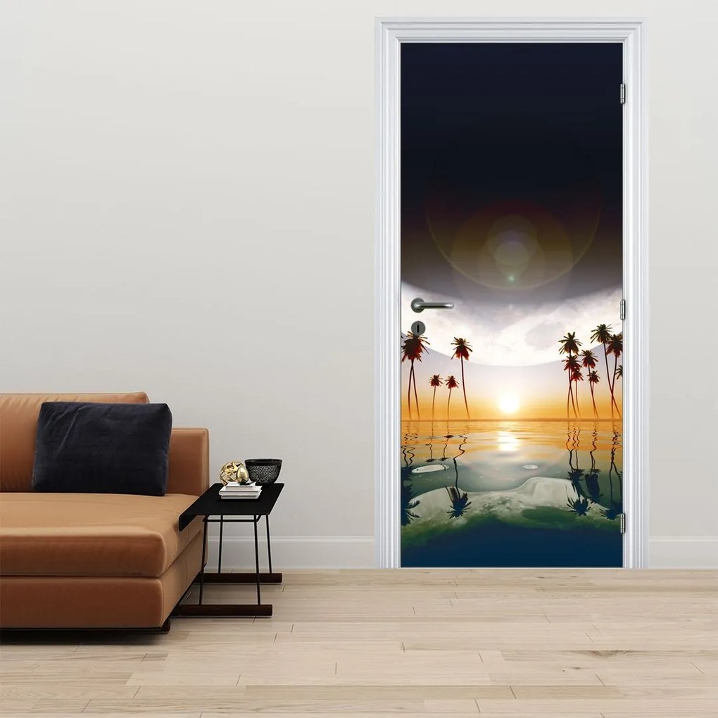 Fotótapéta ajtóra - Hold a pálmafák felett (95x205cm)
