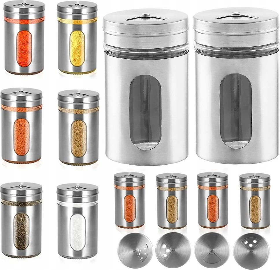 Fűszertartó Tégely Üveg Rozsdamentes Acél 12 Db Átlátszó