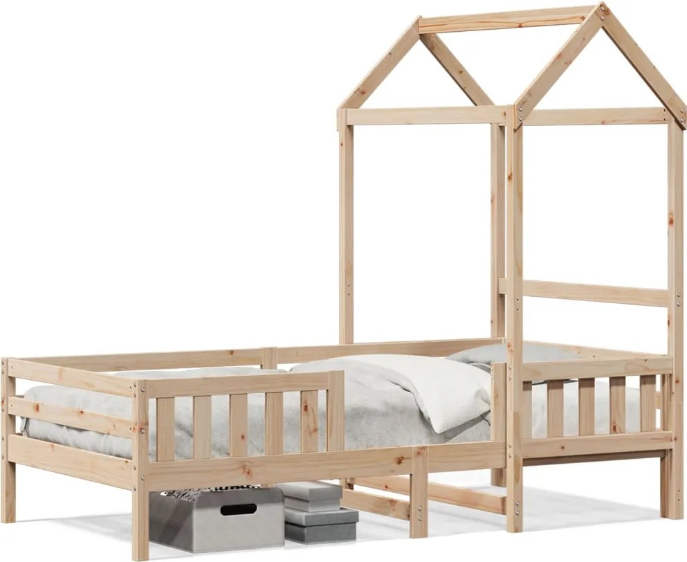 vidaXL tömör fenyőfa ágykeret tetővel 100 x 200 cm
