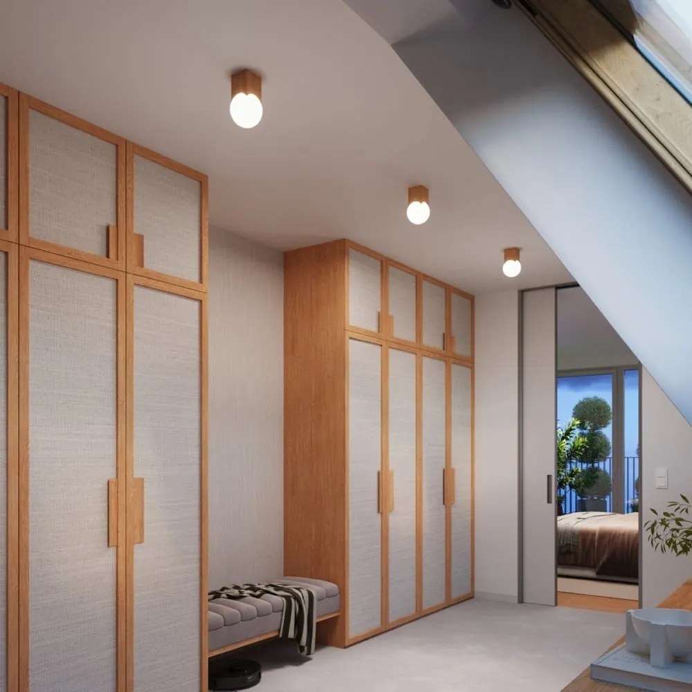 Natúr színű mennyezeti lámpa üveg búrával 12x12 cm Rayer – Sollux