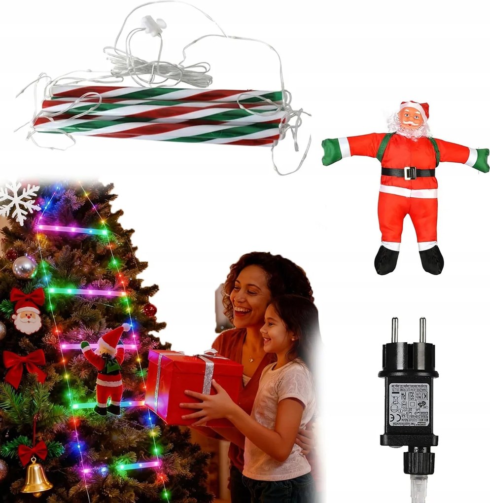 Karácsonyi Led Lámpa Mikulás Létra 8 Üzemmód 120 CM