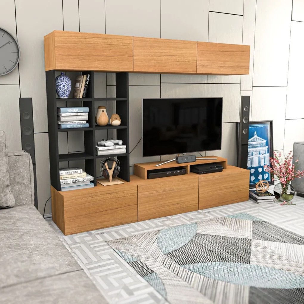 Sasa TV-állvány, teak-fekete, 180 cm