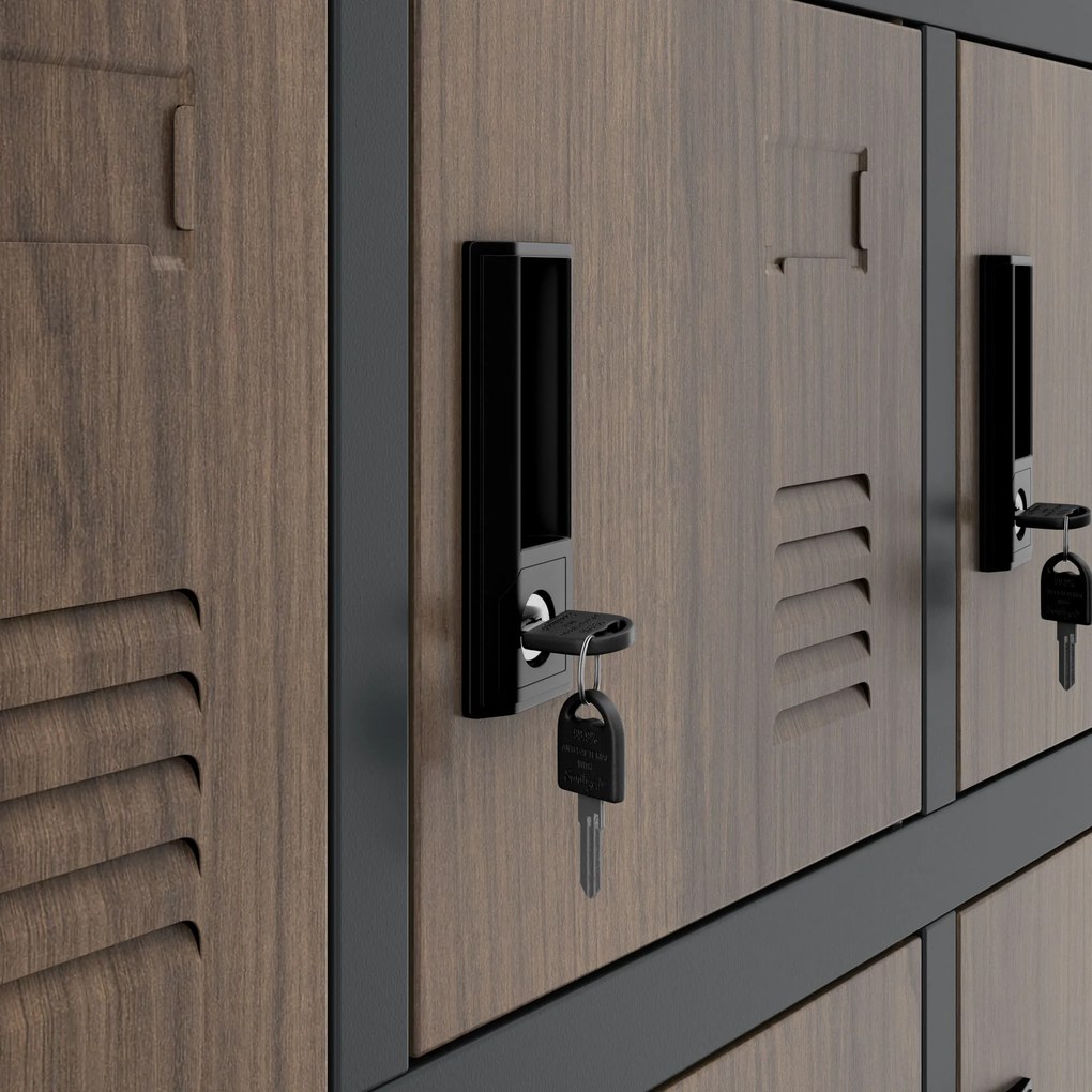 18 rekeszes személyzeti szekrény, antracit/dió, 900x1850x400 mm: KAROL Eco Design