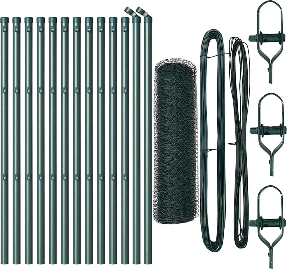 vidaXL Kerítésoszlop Zöld 25 x 0,4 m (13 mm háló) Acél és PVC