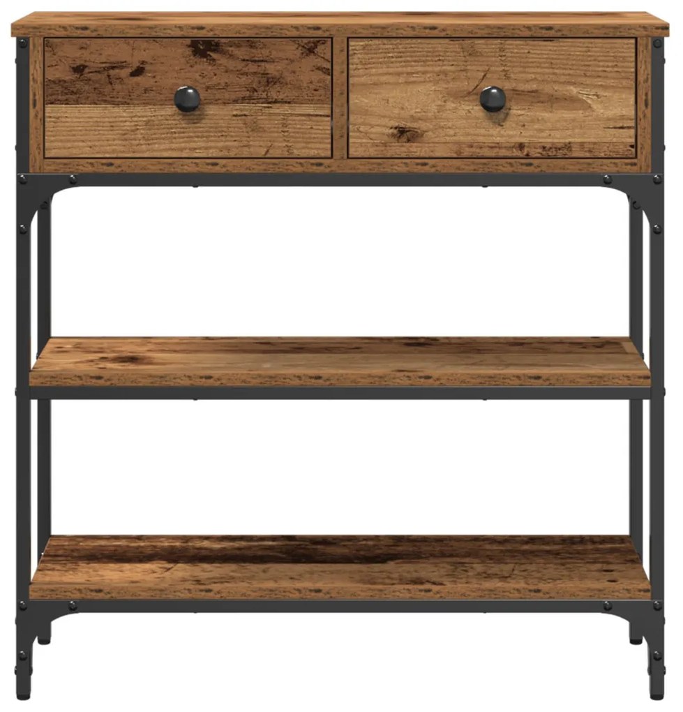Konzol Asztal Régi Fa 72,5x25x75 cm Műanyag Fa és Acél