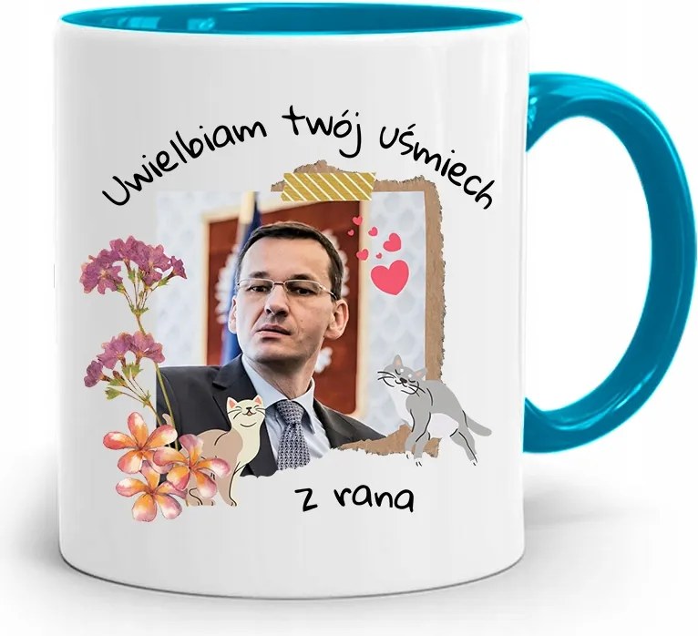 Kék Politikus Bögre Mateusz Morawiecki Miniszterelnök fényképes nyomtatással