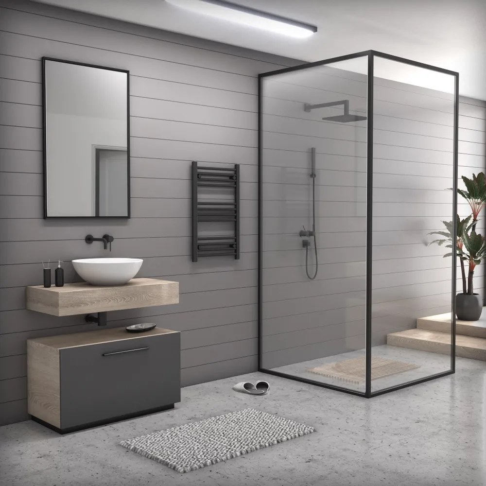 Fekete 500x800mm törölközőszárítós fürdőszobai radiátor Welland Lux | Készletről | Gyors kiszállítással