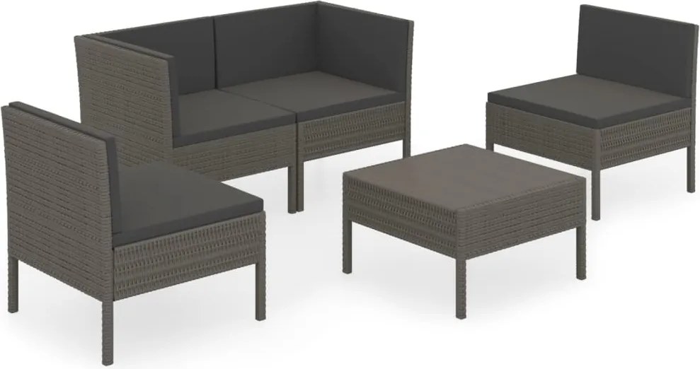 vidaXL 5 részes szürke polyrattan kerti ülőgarnitúra párnákkal