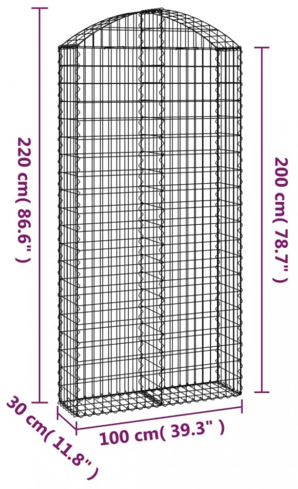 íves horganyzott vas gabion kosár 100x30x200/220 cm
