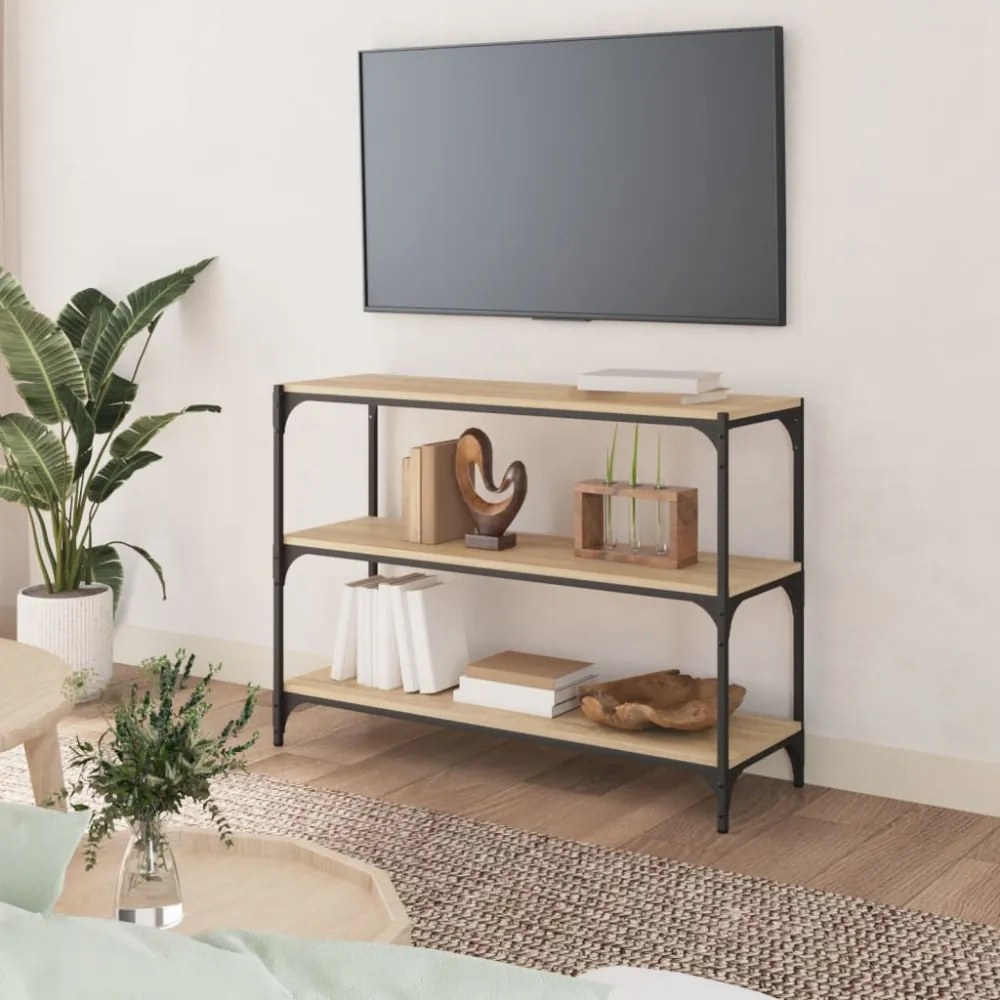 sonoma tölgy színű fa és acél könyvszekrény 100 x 33 x 70,5 cm