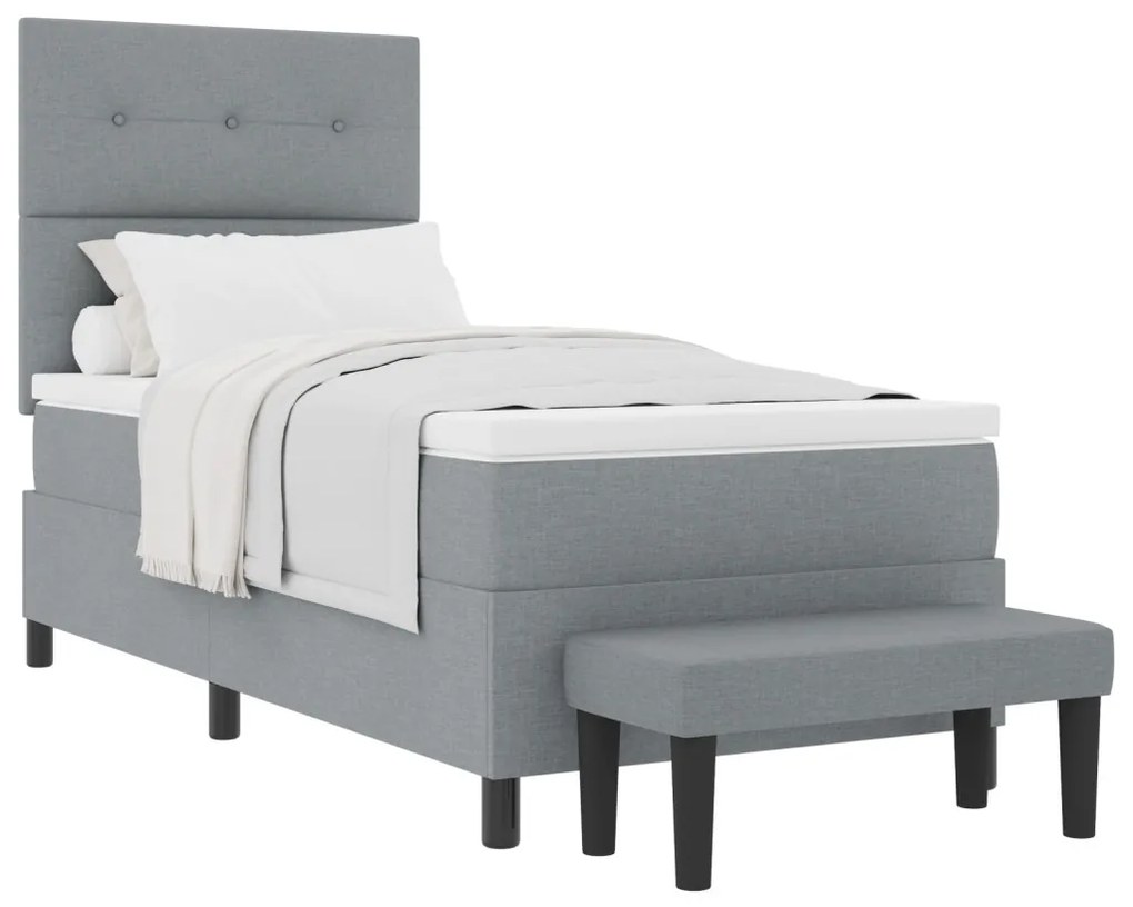 Box Spring Ágy Mattal és Padja Világosszürke 100x200 cm Szövet
