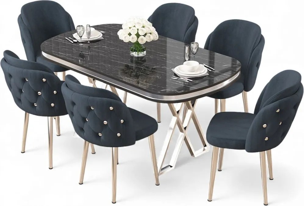 Zae étkezőgarnitúra, fekete márvány-króm, 168 cm – TR240CHR3099