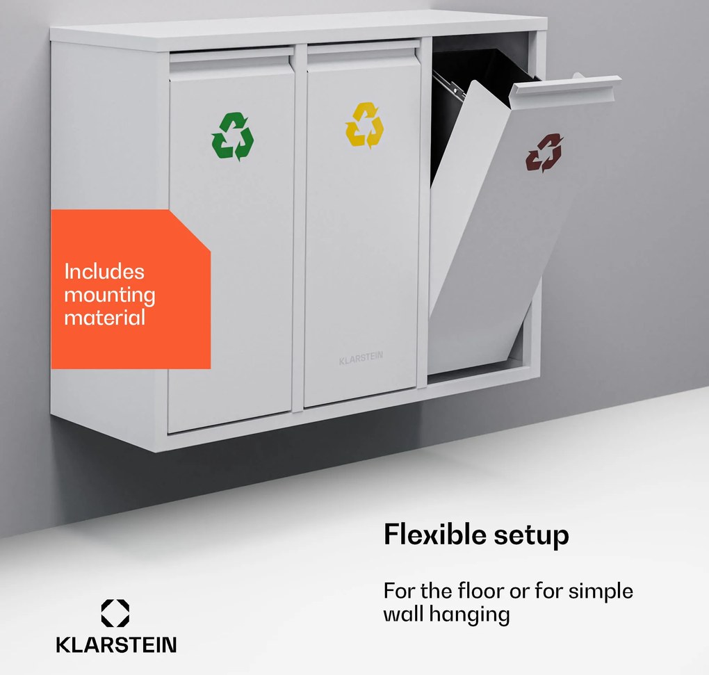 Klarstein Ordnungshüter 3, szemetes, 45 literes, 3 szelektív hulladékgyűjtő kosár, falra szerelhető