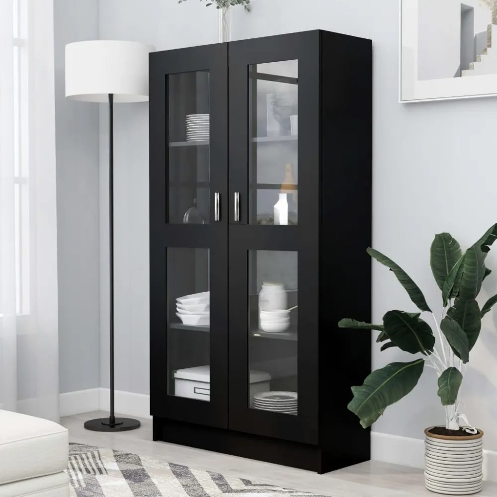 fekete szerelt fa vitrinszekrény 82,5 x 30,5 x 150 cm