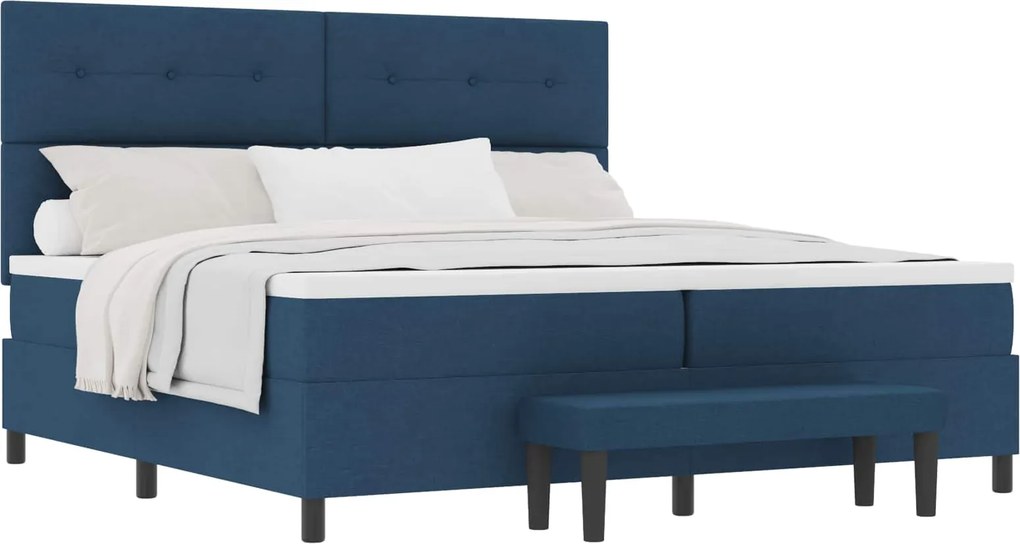 vidaXL Boxrugós ágy matracmal fejtámlával Kék 200 x 200 cm szövet