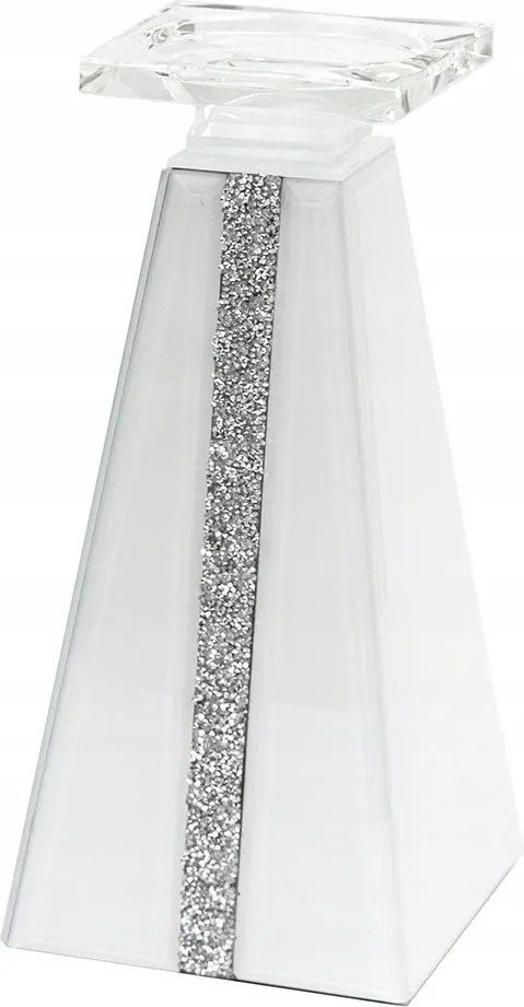 Üveg Gyertyatartó Fehér 24cm Glamour Pillér 25
