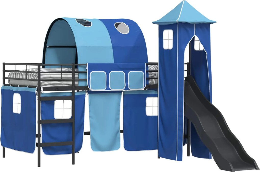 vidaXL Gyerekek Loft Ágykerete Fekete és Kék 79,5 x 200 cm Fém